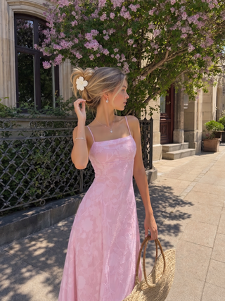 Textured Floral Backless A-Line Maxi Dress