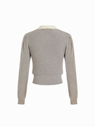 Knit Colorblock Peter Pan Collar Ruched Cardigan