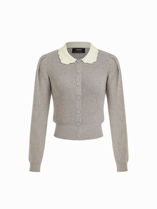 Knit Colorblock Peter Pan Collar Ruched Cardigan