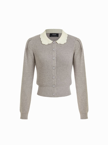Knit Colorblock Peter Pan Collar Ruched Cardigan