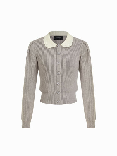 Knit Colorblock Peter Pan Collar Ruched Cardigan