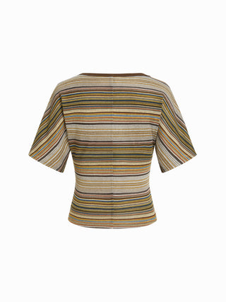 Cotton-blend U-neckline Short Bell Sleeve Tee