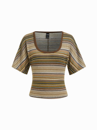 Cotton-blend U-neckline Short Bell Sleeve Tee