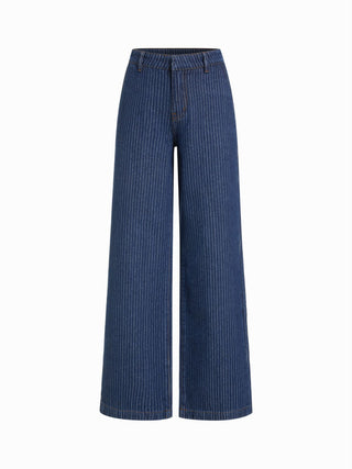 Denim Low Rise Washed Metal Detail Wide Leg Jeans