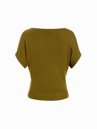 Knit Wool-blend Cowl Neck Draped Ruched Top