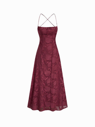 Textured Floral Backless A-Line Maxi Dress