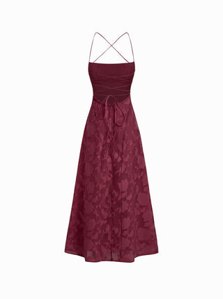 Textured Floral Backless A-Line Maxi Dress