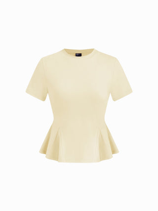 Cotton-blend Short Sleeve Ruffled Hem Tee