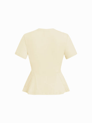 Cotton-blend Short Sleeve Ruffled Hem Tee