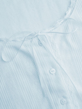 Pointelle Textured Scoop Neck Lace Trim Bowknot Tank Top