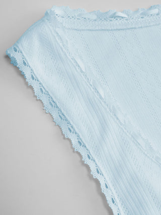 Pointelle Textured Scoop Neck Lace Trim Bowknot Tank Top