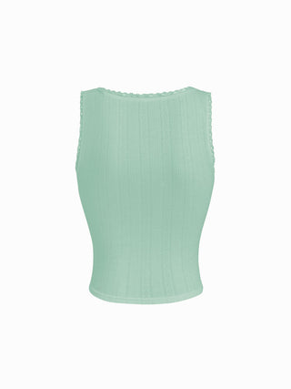 Pointelle Textured Scoop Neck Lace Trim Bowknot Tank Top