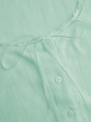 Pointelle Textured Scoop Neck Lace Trim Bowknot Tank Top