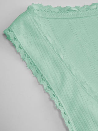 Pointelle Textured Scoop Neck Lace Trim Bowknot Tank Top