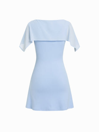 Boat Neck Draped Detail A-line Mini Dress