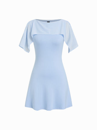 Boat Neck Draped Detail A-line Mini Dress