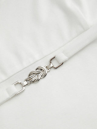 Cotton-blend Halter Neck Metal Detail Crop Tank Top
