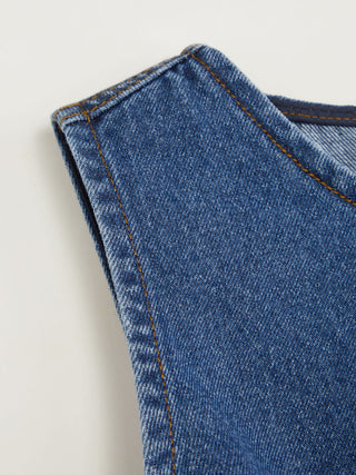 Denim Solid Zipper Sleeveless Mini Dress