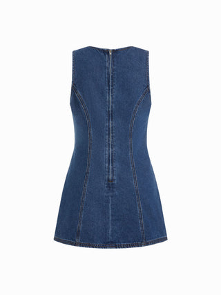 Denim Solid Zipper Sleeveless Mini Dress