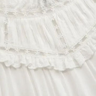 Linen-blend Ruffle Puff Sleeve Embroidery Oversized Blouse