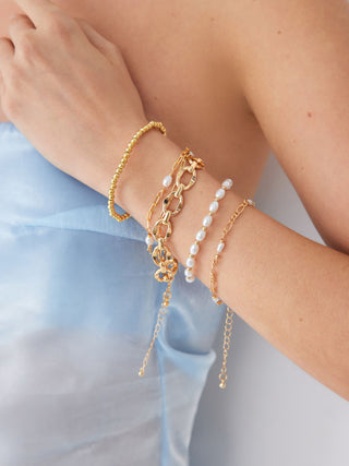 6PCS FAUX PEARL & BEADED & CHAIN BRACELET