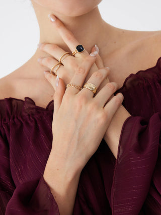 8PCS GEMSTONE & RHINESTONE RING SET