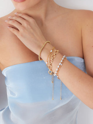 6PCS FAUX PEARL & BEADED & CHAIN BRACELET