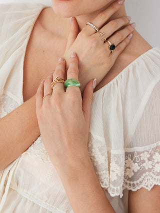 8PCS RHINESTONE & MARBLE RING SET