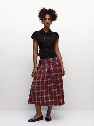 Cotton-blend Peter Pan Collar Puff Sleeve Metal Detail Double Breasted Blouse