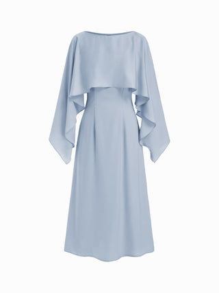 Satin Boat Neck Cloak Sleeve Bolero Flared Maxi Dress