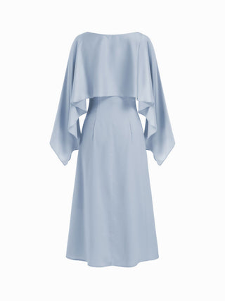 Satin Boat Neck Cloak Sleeve Bolero Flared Maxi Dress