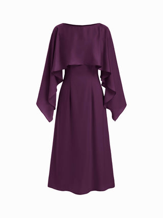 Satin Boat Neck Cloak Sleeve Bolero Flared Maxi Dress