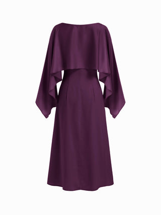 Satin Boat Neck Cloak Sleeve Bolero Flared Maxi Dress
