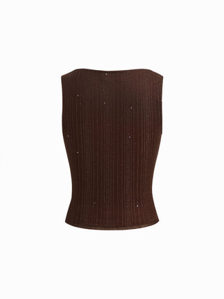Cowl Neck Ruched Tank Top With Rhinestone