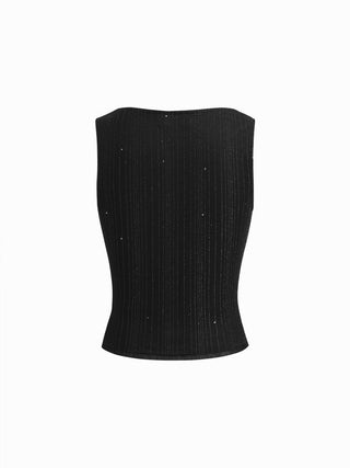 Cowl Neck Ruched Tank Top With Rhinestone
