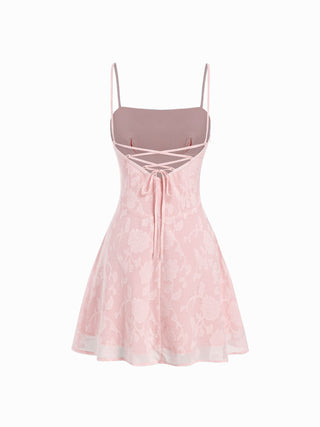 Jacquard Floral Square Neck Ruched A-line Mini Dress