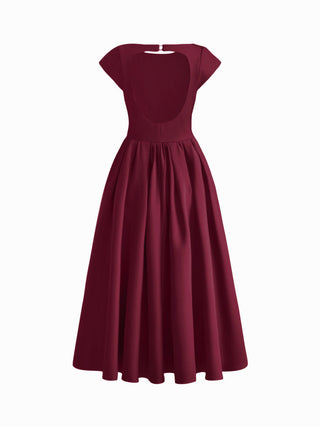 Sculptural Boat Neck Cut Out Backless Ruffle Maxi Dress