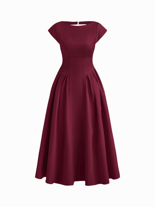 Sculptural Boat Neck Cut Out Backless Ruffle Maxi Dress