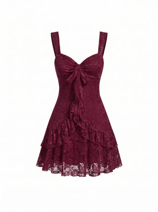 Lace Floral Sweetheart Tiered Mini Dress