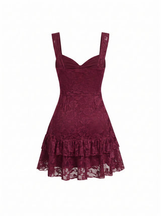 Lace Floral Sweetheart Tiered Mini Dress