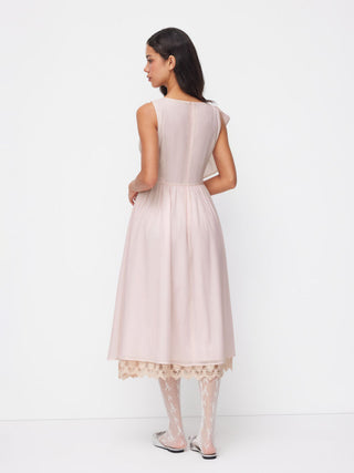 Boat Neck Bowknot Lace Trim A-line Midi Dress