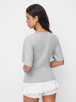 Cotton-blend Cowl Neck Short Sleeve Tee
