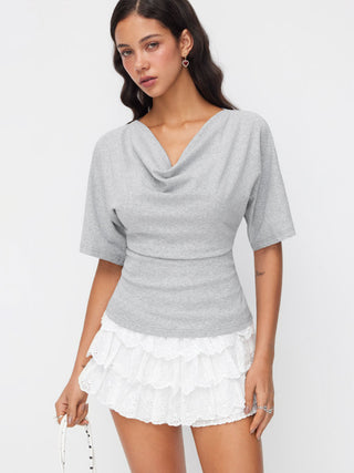 Cotton-blend Cowl Neck Short Sleeve Tee