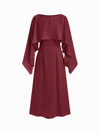 Satin Boat Neck Cloak Sleeve Bolero Flared Maxi Dress