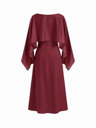 Satin Boat Neck Cloak Sleeve Bolero Flared Maxi Dress