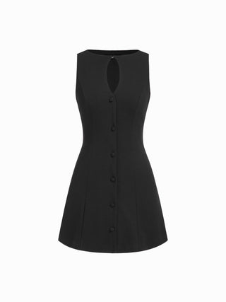 Boat Neck Cut Out A-line Mini Dress