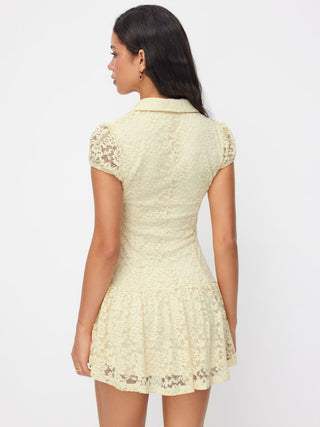 Floral Lace Puff Sleeve Low Rise Shirt Mini Dress