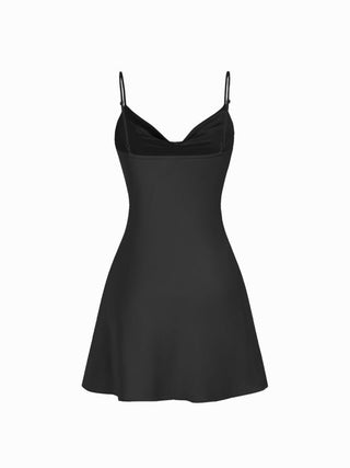 Sheer Boat Neck Cape Top & Satin High Rise Mini Dress Set