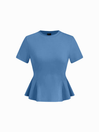 Cotton-blend Short Sleeve Ruffled Hem Tee