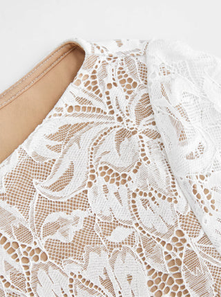 Lace Floral Boat Neck Bell Sleeve Lined Top
